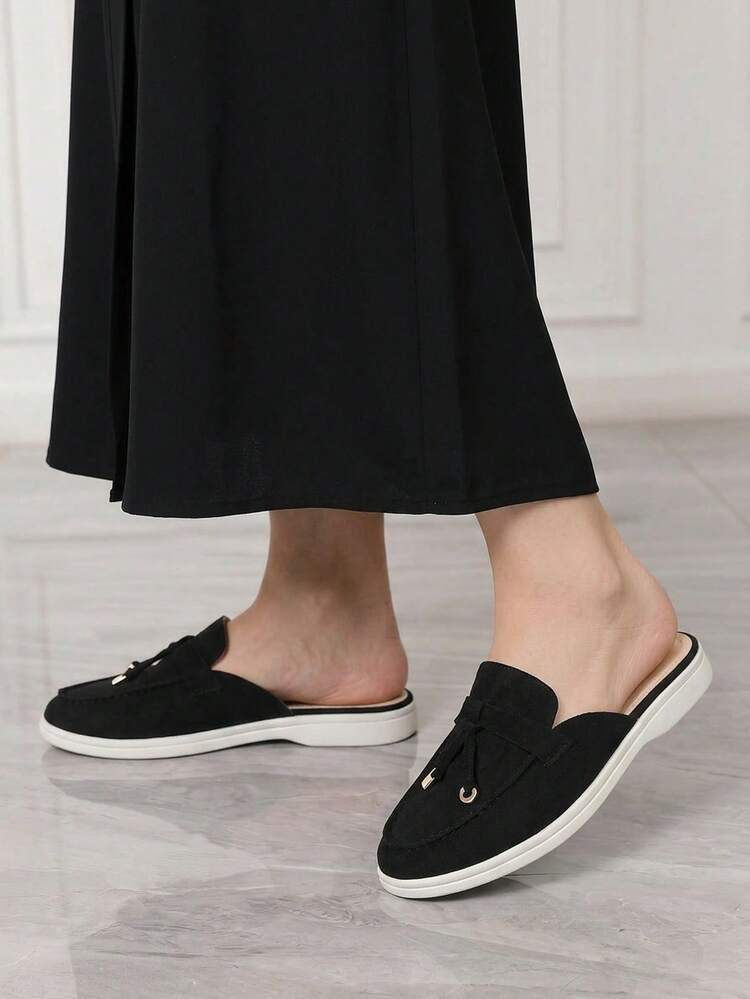 Sleekvia Women's Flat Loafers Mary Jane Slip-On Dark Brown Fringed Pendant Casual Commuter Women's Shoes Vacation - Black 1 - View 2