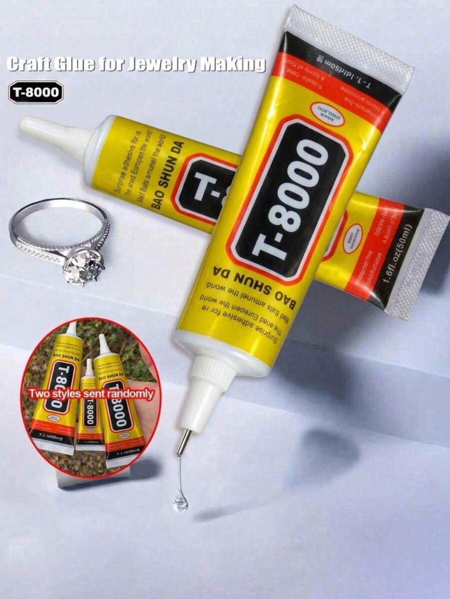 15ml/50ml/110ml T8000 膠水,手工黏著劑適用於手機螢幕維修、玻璃、木工、金屬與石頭、鑽畫壓克力點鑽 DIY、珠寶鑽孔專用膠水,聖誕節節日送禮 - 黃色 - 查看 1