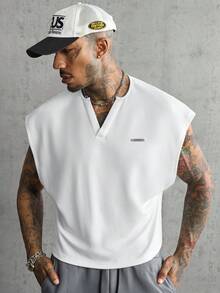 AXEPEAK Men's Summer Casual Solid Color Wide Shoulder Tank Top - White - View 3