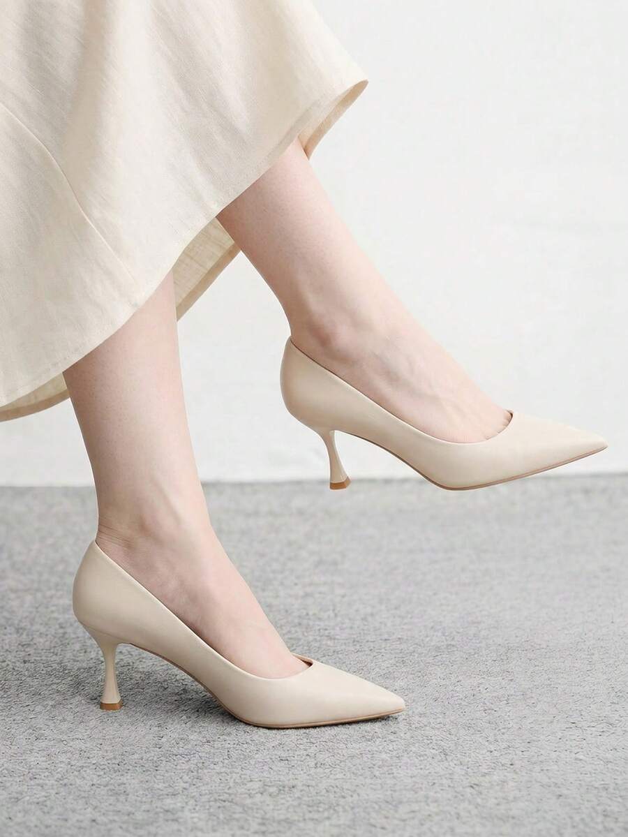 CUCCOO BIZCHIC Women's Pointed Stiletto Medium Heel High Heels, Elegant Casual And Comfortable Lace-Up Office Work Commuter Style Shoes, Formal Occasion Party Wedding Shoes, Suitable For Christmas And Spring Shoes - Rice apricot. - View 1