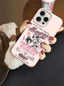 THE POWERPUFF GIRLS X SHEIN The Powerpuff Girls 全三角色復古做舊飛行圖案星星愛心反派名單標語字母元素皮革紋粉色親膚防震防摔手機保護殼，適用於 Apple iPhone 13/14/15/15Pro/16/16Pro/17Pro，熱銷日常美學保護殼 - 彩色 - 查看 6