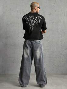 AXEPEAK Men's Gothic Pattern Casual Versatile Daily Short Sleeve T-Shirt - Black - View 4