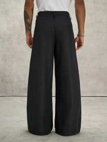 PAVTROS Men's Solid Color Pleated Wide Leg Loose Casual Pants With Side Pockets - Khaki - View 2