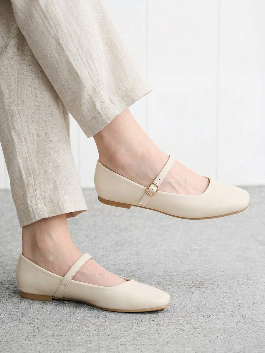CUCCOO BIZCHIC Solid Color Fashionable Comfortable Casual Flat Shoes, Suitable For Daily Commute Spring Shoes - Beige - View 1