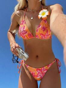 Sunnyshic Bộ bikini hai mảnh họa tiết nhiệt đới dành cho nữ, trang phục thường ngày khi đi nghỉ dưỡng - Nhiều màu - Xem 5