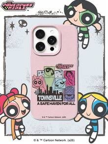 THE POWERPUFF GIRLS X SHEIN 飛天小女警全角色反派圖案 Townsville 市中心廣場圖案 骷髏星星城市天際線字母元素 皮革紋理 粉色 親膚 防震防摔 保護手機殼 適用於 Apple iPhone 13/14/15/15Pro/16/16Pro/17Pro，熱銷日常美學保護殼 - 彩色 - 查看 2
