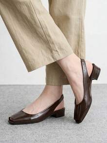 CUCCOO BIZCHIC Zapatos de mujer elegantes y de moda para primavera y verano, casuales para ir al trabajo, con acabado brillante, unicolor y punta abierta - Marrón - Ver 4