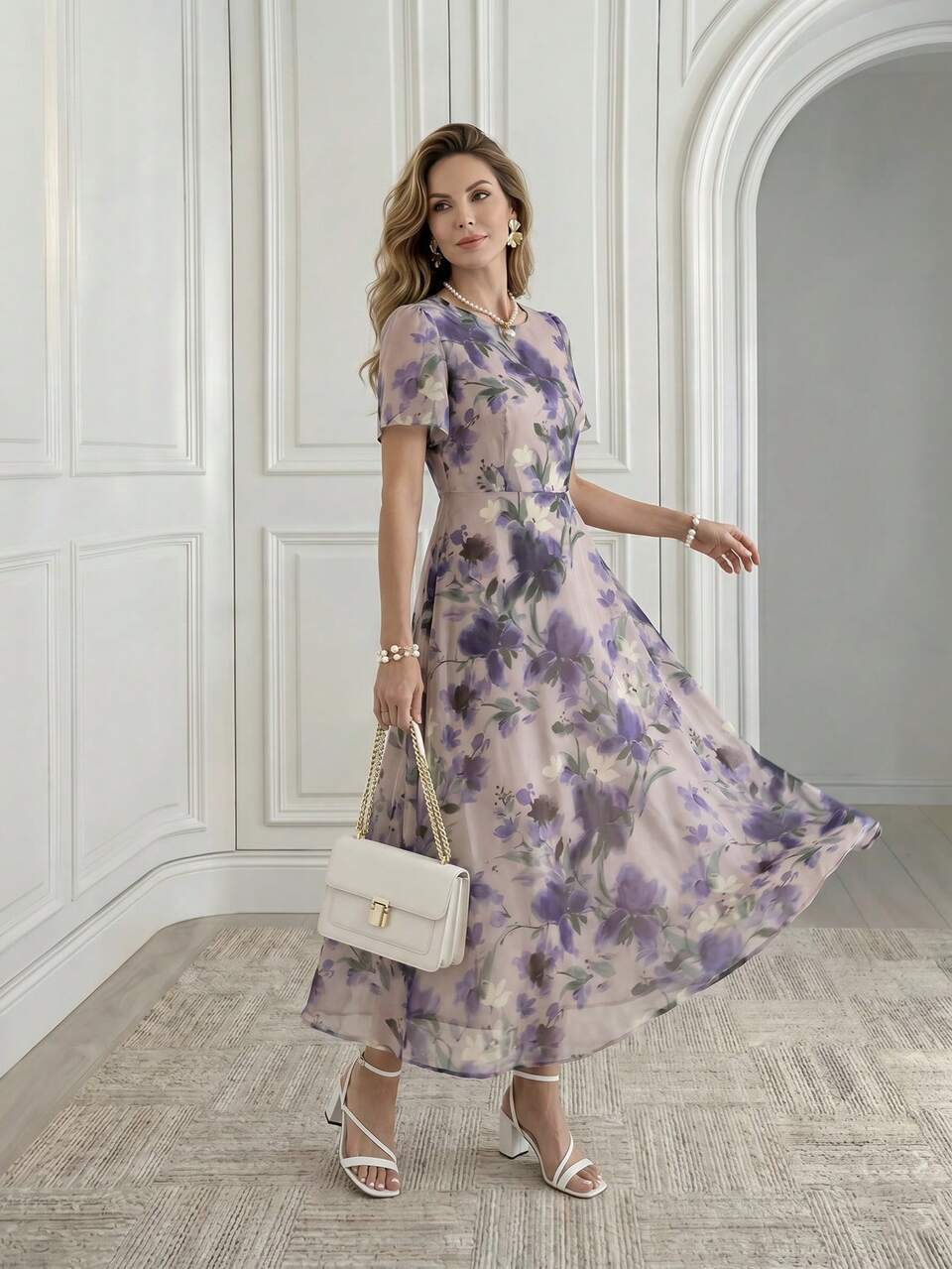 Middle-Aged And Elderly Women's Summer Elegant Floral Print Dress