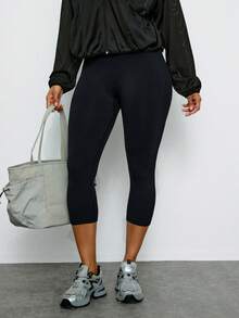 Voyena Plus Size Women's Seamless High Elasticity Tummy Control Yoga Leggings Gym Black Summer Alternative Tropical - Black - View 1