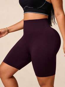 BamGleam Women's Plus Size Solid Color High Waist Seamless Slim Fit Sports Shorts Gym Sports Dark Purple Summer - Purple - View 3