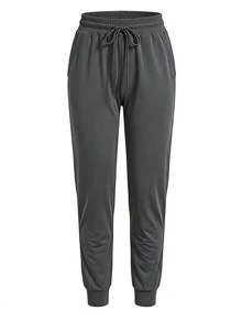 SHEIN Cheerettes Pantalones deportivos de cintura con cordón con bolsillo oblicuo - Gris Oscuro - Ver 2