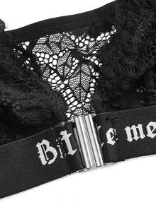 AltBold Dark Gothic Lace Front Closure Non-Wired Plus Size Women's Lingerie Set 2pcs - Black - View 8
