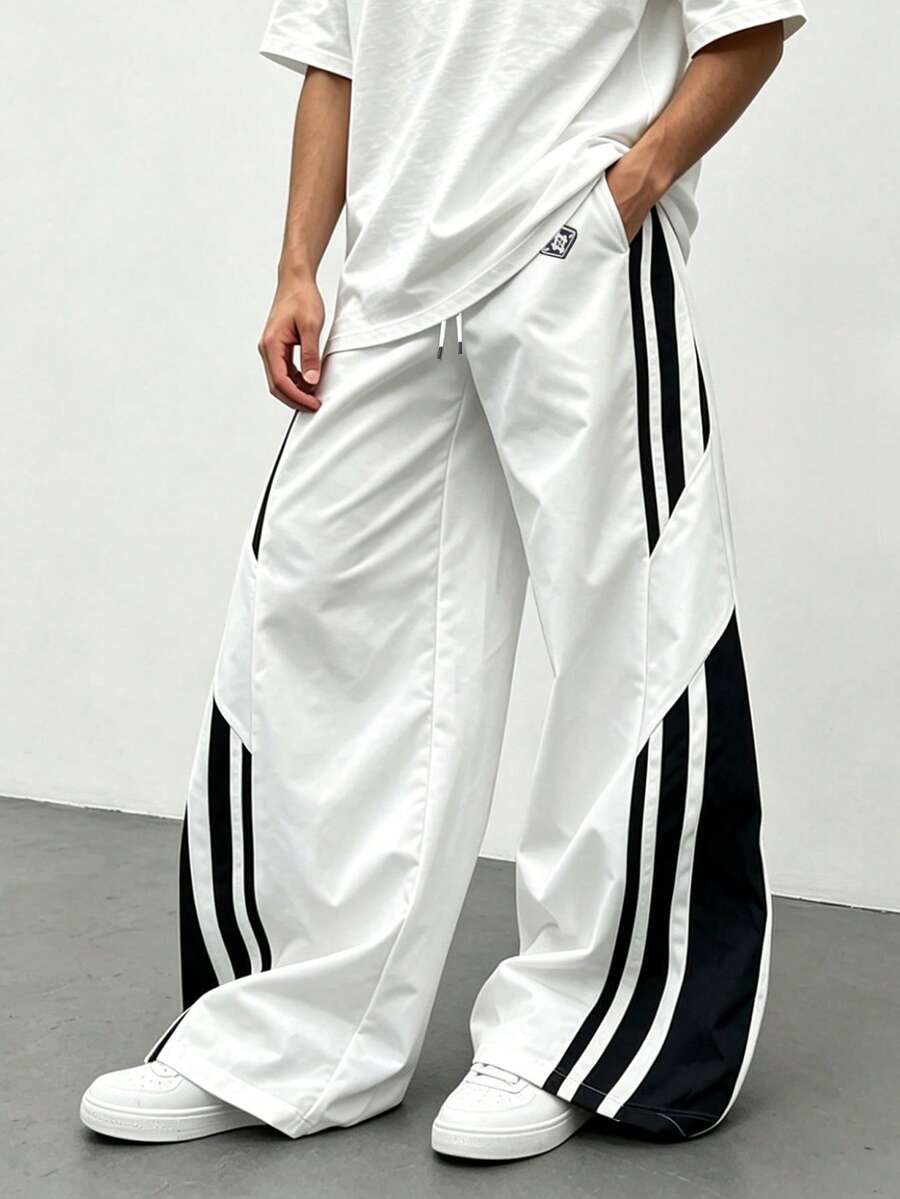 Sport MetroGents Men's Contrast Color Striped Sports Pants, Gym - White - View 1