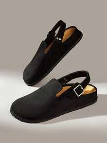 Solecia Women's Vintage-Style Buckle-Fastened, Comfortable, Versatile, Simple-Design Outerwear Flat Mule Slippers. - Normal black - View 6