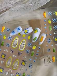 1PC Bohemian Style Lemon Fish Fruit Painting Self Adhesive Waterproof Vinyl Nail Art Stickers For Phone Case DIY Decoration Cute Gift For Women Girls Back To School Supplies - Multicolor - View 3