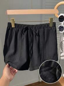 SHEIN EZwear Women's Casual Versatile Black Woven Shorts, Summer - Black - View 3