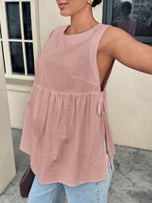 MaterniWear Maternity Solid Color Pleated Casual Versatile Daily Wear Top - Pink - View 6