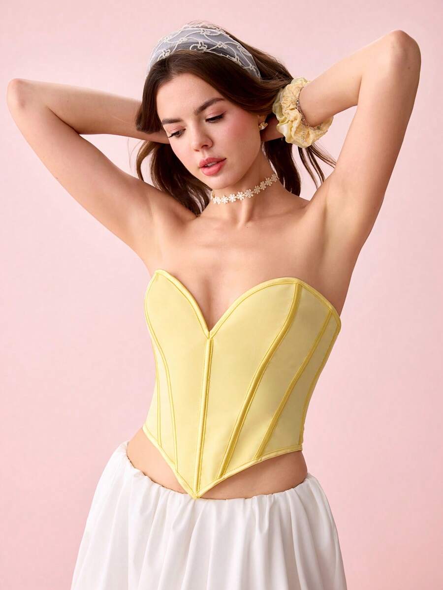 Bonmuse 新款哑光黑色无肩带紧身胸衣上衣，女士款