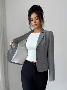 SHEIN Women's Casual Commute Blazer Jacket - Grey - View 9