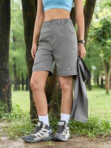 In My Nature 女款寬鬆休閒登山短褲附口袋 - 灰色 - 查看 4