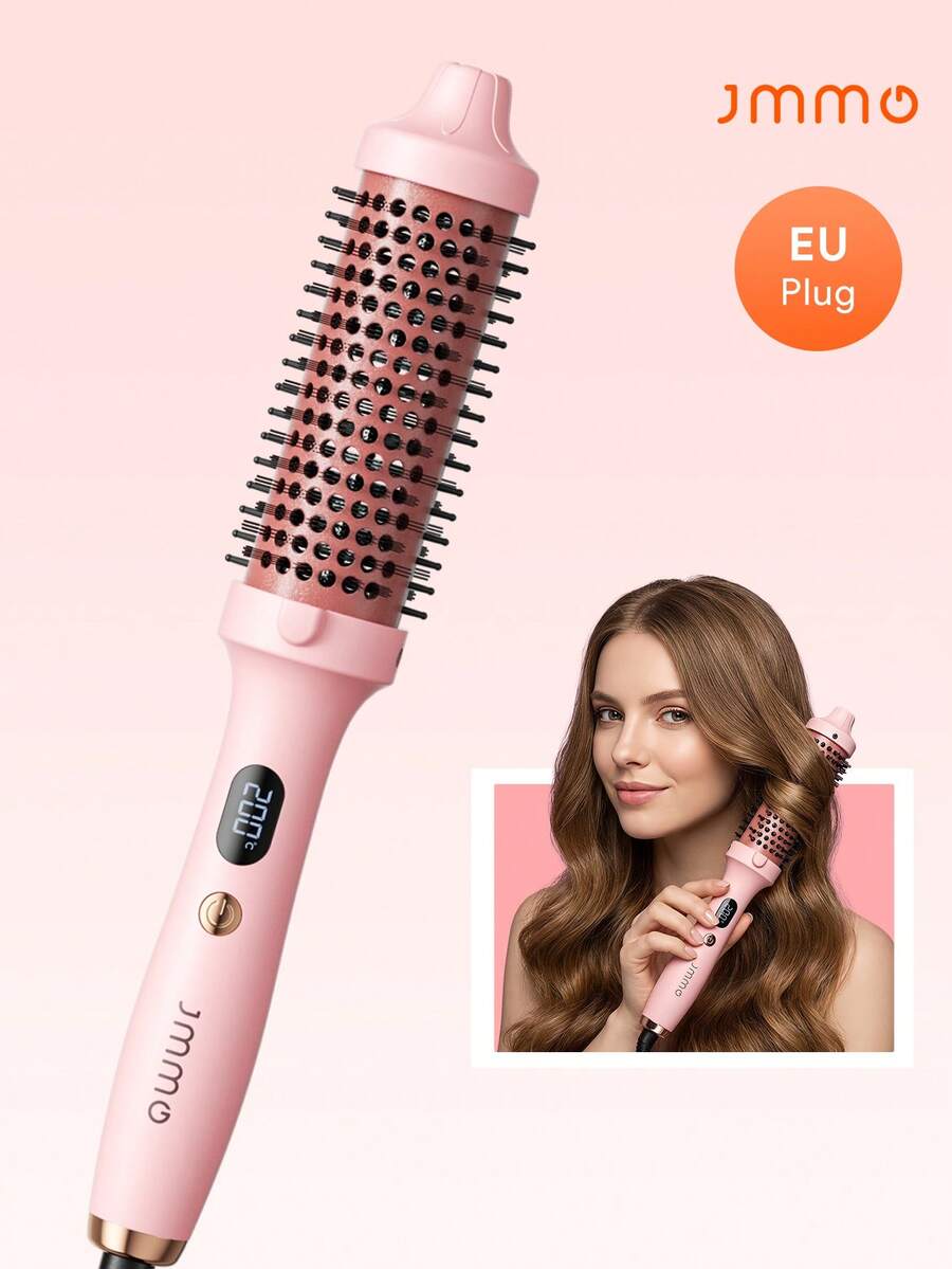 JMMO Hot Air Brush With EU Plug, Digital LCD Temperature Display Round Hair Styling Brush, Ceramic Ionic Hair Curler Straightener Comb, 2 In 1 Salon Hair Volumizer For Home DIY Hairstyle - EU C Type Plug(220-240V) - View 1