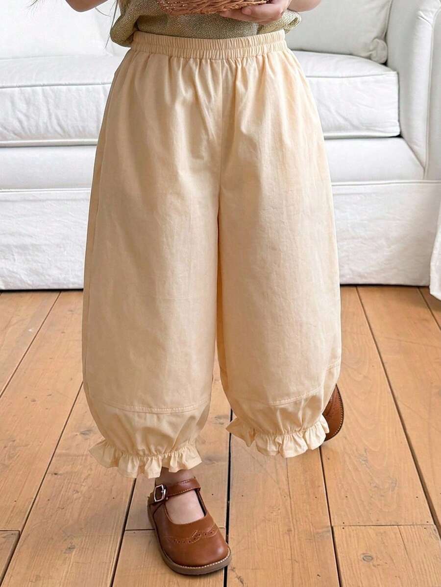 DAZY Young Girl Solid Color Elastic Waist Casual Versatile Daily Lantern Pants - Apricot - View 1