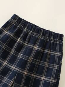 男女嬰兒/男嬰 2件組秋冬休閒可愛深藍色格紋睡衣套裝，居家休閒套裝，適合居家休息、睡眠與日常外出 - 藏蓝色 - 查看 6