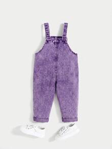Cozy Pixies Baby Girls Fall Clothes Ruffle Trim Square Neck Bow Front Denim Overall Jumpsuit Without Tee - Purple - View 5