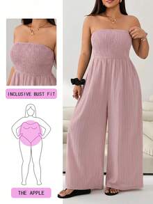 Solflare Women's Plus Size Strapless Ruched Bust Pink Long Jumpsuit Beach Summer Medieval - Baby Pink - View 1