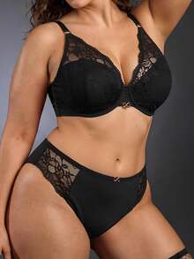 EmpressEnvy Plus Size Women's Sexy Lace Semi-Sheer Lingerie Set - Black - View 3