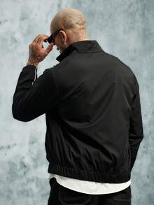 INCRYTM Men's Long Sleeve Casual Fashion Street Contrast Piping Zip-Up Stand Collar Outdoor Windbreaker Jacket, Autumn - Black - View 2