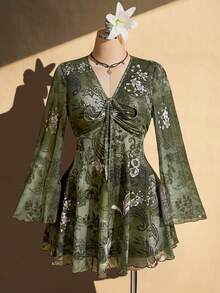 SHEIN ICON 女款大尺碼綠色佩斯利印花洋裝 - 彩色 - 查看 9