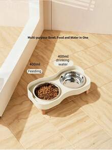 1Pc Elevated Cat Food Bowl With Anti-Splash Fence, Stainless Steel Double Dish For Cats & Small Dogs, Durable Non-Tip Design With Wooden Legs, Easy-Clean Pet Feeder For Mess-Free Meals. - 500ml - View 7