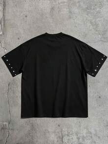 ROMWE MEN Goth 2026 Summer New Fashion Casual Men's T-Shirt Watermark Beaded Heavy Work Street Punk Style Crew Neck Short Sleeve Top - Black - View 2