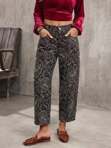 EMERY ROSE Women's Casual Paisley Print Jeans - Coffee Brown - View 10