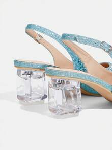 CUCCOO TILAWA Women's Crystal Heel Glass Rhinestone Pointed Toe Blue High Heel Pumps, Suitable For Outings, Banquets, Parties And Other Events - Ice Water - View 4