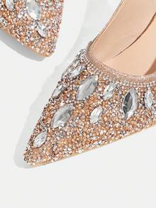 CUCCOO TILAWA Women's Crystal Heel Glass Rhinestone Pointed Toe Pink High Heel Pumps, Suitable For Outings, Banquets, Parties And Other Events - Champagne gold - View 5