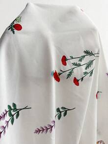 Nubod Plus Size Floral Print Ruffle Trim Fashion Long Sleeve Shirt Fall - White - View 8