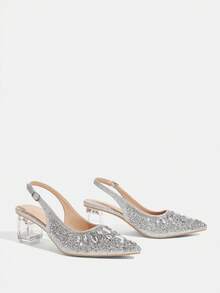 CUCCOO TILAWA Women's Crystal And Glass Rhinestone Pointed Bright Silver High-Heeled Shoes, Suitable For Going Out, Banquets, Parties And Other Activities - Bright silver - View 4