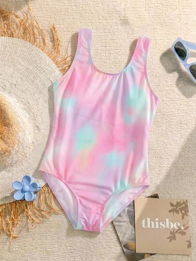 SHEIN Conjunto de tankini a rayas con estampado floral para niña preadolescente