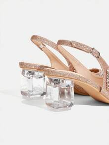 CUCCOO TILAWA Women's Crystal Heel Glass Rhinestone Pointed Toe Pink High Heel Pumps, Suitable For Outings, Banquets, Parties And Other Events - Champagne gold - View 4