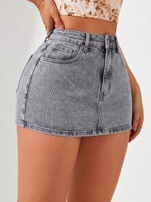 SHEIN Holidaya Summer Casual Washed Denim Shorts - Light Grey - View 5