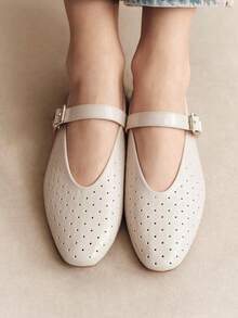 Rosivie Buckle Simple Daily Generous Fashion Versatile Casual Walking Workplace Commuter Women Flat Shoes - Apricot. - View 3