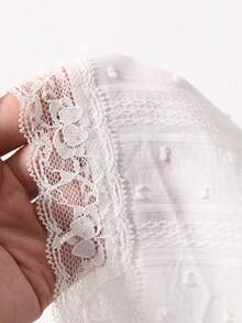 DAZY 2pcs/Set Textured Fabric Puff Sleeve Blouse & Straight Long Pajama Pants Summer Women's Sleepwear Set - White - View 7