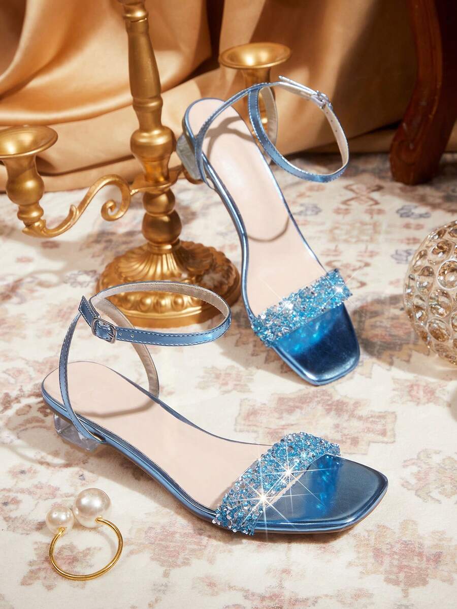 CUCCOO TILAWA Women's Fashion Crystal Glass Rhinestone Decorated High Heel Sandals For Outdoor Events And Parties, Spring Shoes, Spring Break Easter Prom Heels - Dusty Blue - View 1