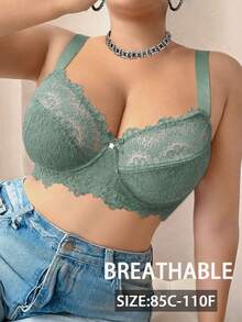 SHEIN Esselle Plus Size Lace Patchwork Underwire Bra, 1pc - Army Green - View 7