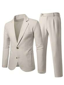 Manfinity Mode Men's Simple Solid Color Business Suit, Including Jacket And Trousers, Men's Khaki Suit. - Apricot - View 5