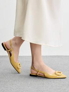 CUCCOO BIZCHIC Women's Spring And Summer Fashion And Charming Pointed Buckle Yellow PU Material Flat Shoes, Suitable For Travel, Commuting, Parties And Gatherings - Yellow - View 5