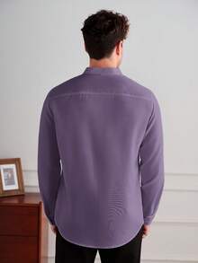 Core Aspect Men's Casual Solid Color Single-Breasted Pocket Shirt - Purple - View 2