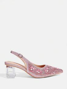 CUCCOO TILAWA Women's Crystal And Glass Rhinestone Pointed Pink High-Heeled Shoes, Suitable For Going Out, Banquets, Parties And Other Activities - Dusty Pink - View 2